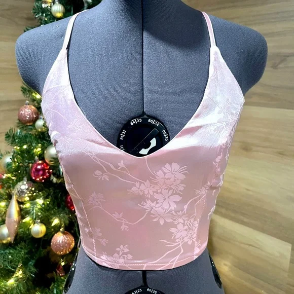 Shein [S] Pink Open Back Lace Up Top